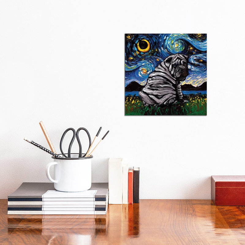 Blue Shar-Pei Night by Aja Trier - Wrapped Canvas Print, 30.48 cm H x 30.48 cm W