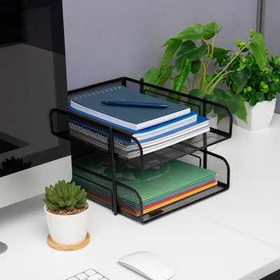 Mind Reader Stackable Paper Tray, Desktop Organizer, File Storage, Office, Metal Mesh, 10.5"L x 13.25"W x 7.5"H, 2-Piece
