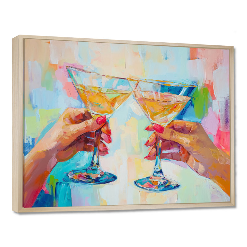 Martini Cocktail Drink Friends I - liquor, art mural, H 12 po x l 20 po, Cadre flottant, Naturel