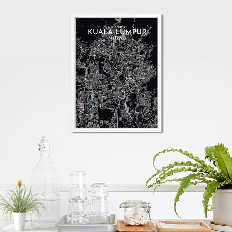 «Kuala Lumpur City Map», impression de luxe, H 24 po x l 18 po, Gris / noir