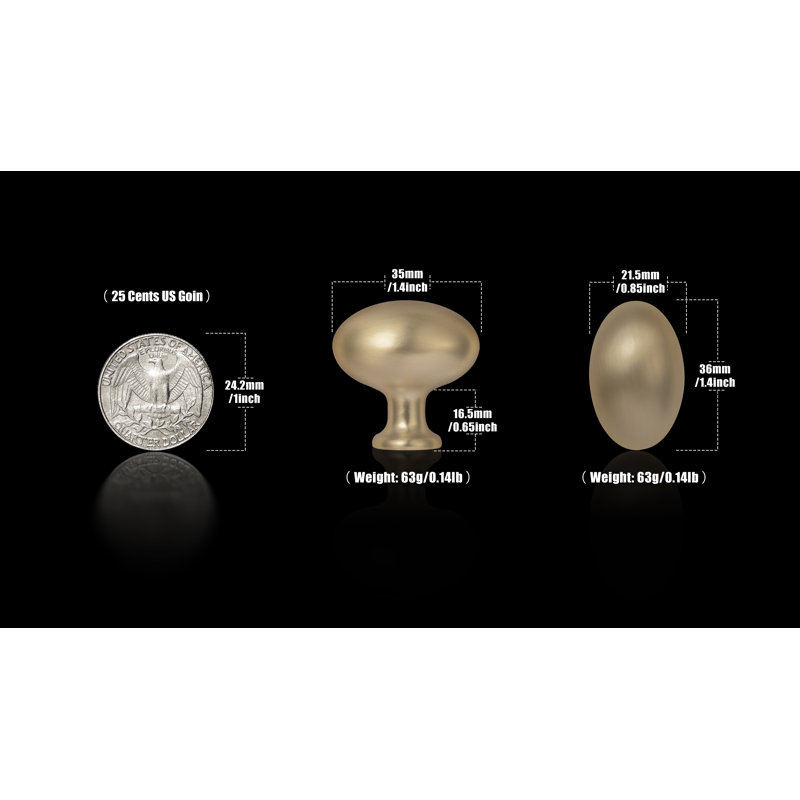 1.4" Length Oval Knob Multipack, Brushed Brass