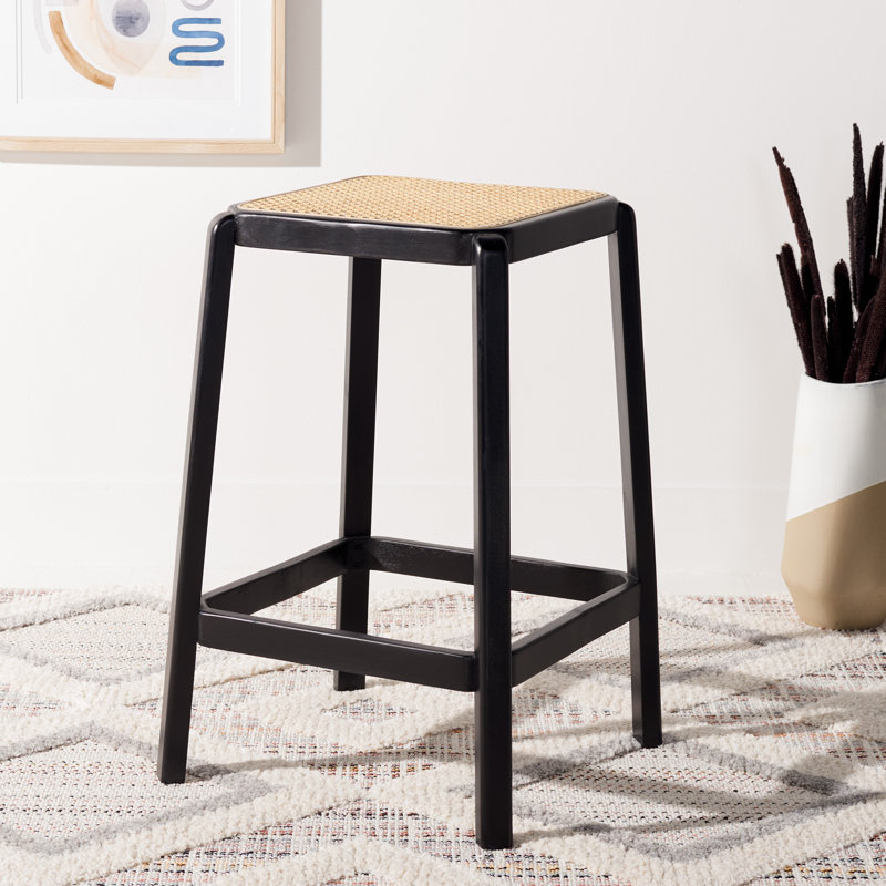 Bluebelle Counter Stool with Solid Wood Frame, Black/Natural, Counter Stool (25” Seat Height)