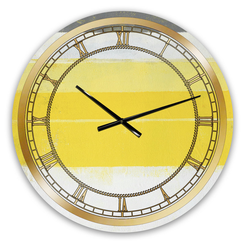 Gris et jaune bleu abstrait III - horloge murale moderne, Moyen