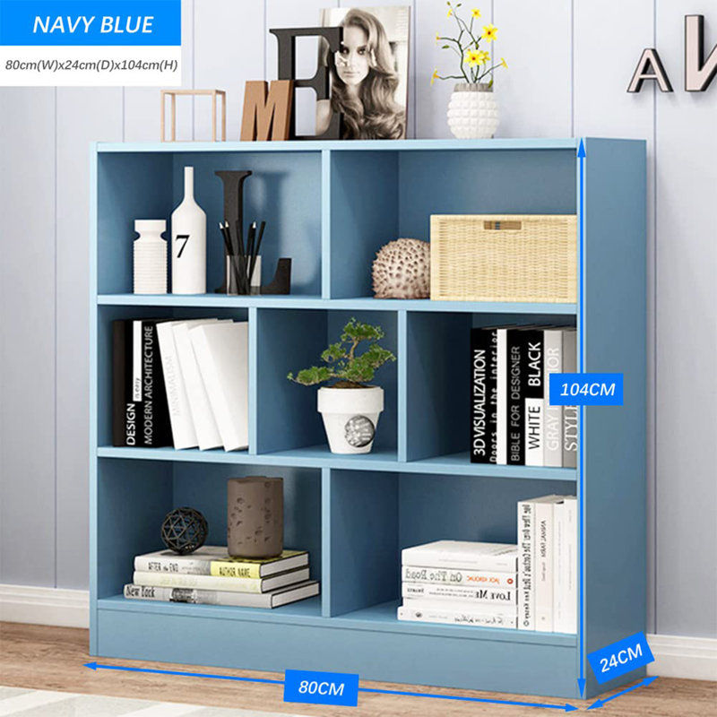 7 Cubes Short Horizontal Bookshelf, Bright Blue