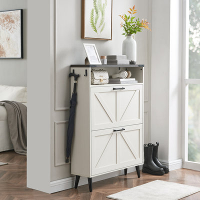 Flip Door Shoe Storage Cabinet with Adjustable Shelves