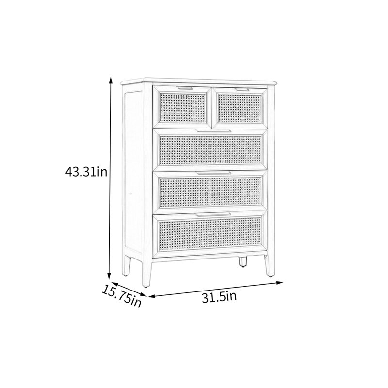 Armoire décorative en rotin avec tiroirs en bois massif, Ivoire blanc