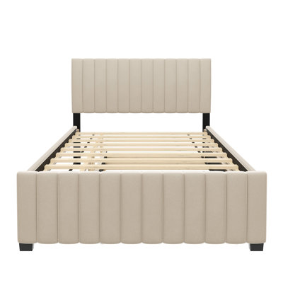 Velvet Upholstered Platform Bed with Trundle