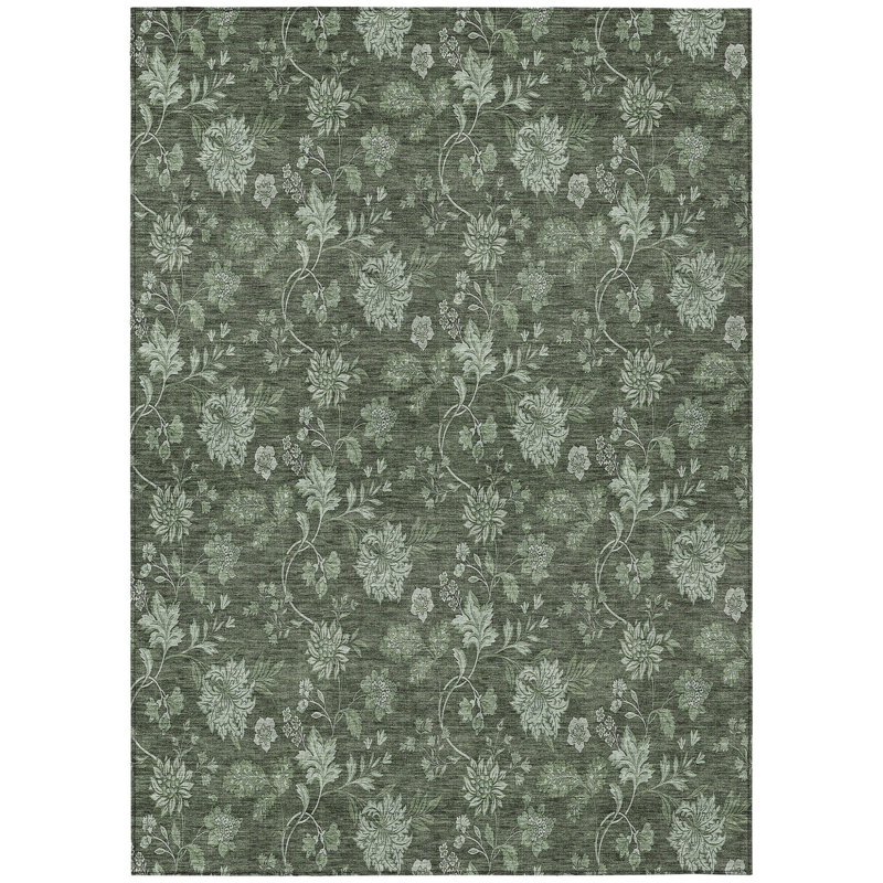 Tapis d'intérieur lavable floral vert olive et artichaut 3 pi x 5 pi HomeRoots