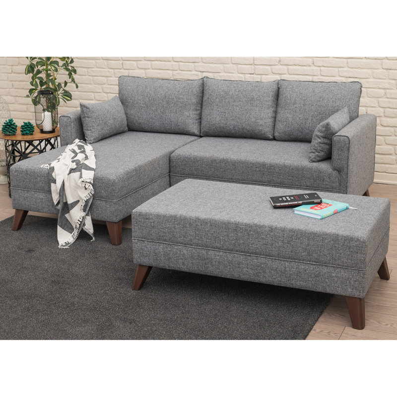 Modern Corner Sofa Bed, Grey, 80.7 x 33.5 x 55.1 inches | 100% Polyester Fabric, Wood/MDF Frame | Easy Clean, Scandinavian Design | Comfortable 28 DNS Foam Cushioning | Perfect for Small Spaces & Guest Rooms