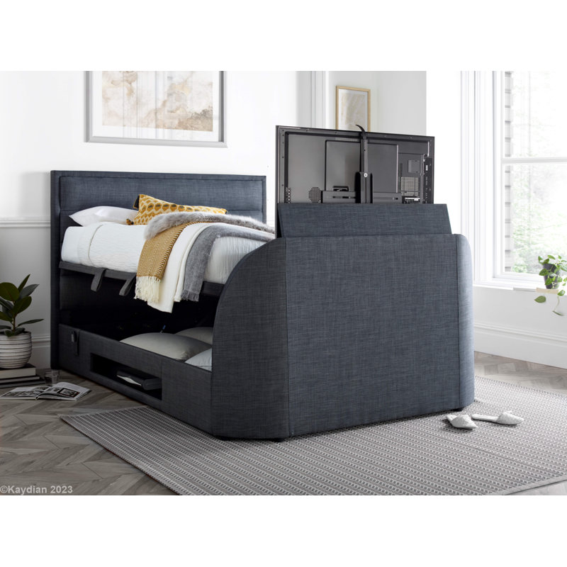 Sadie Upholstered TV/Ottoman Bed, Kingsize (5'), Dark Grey