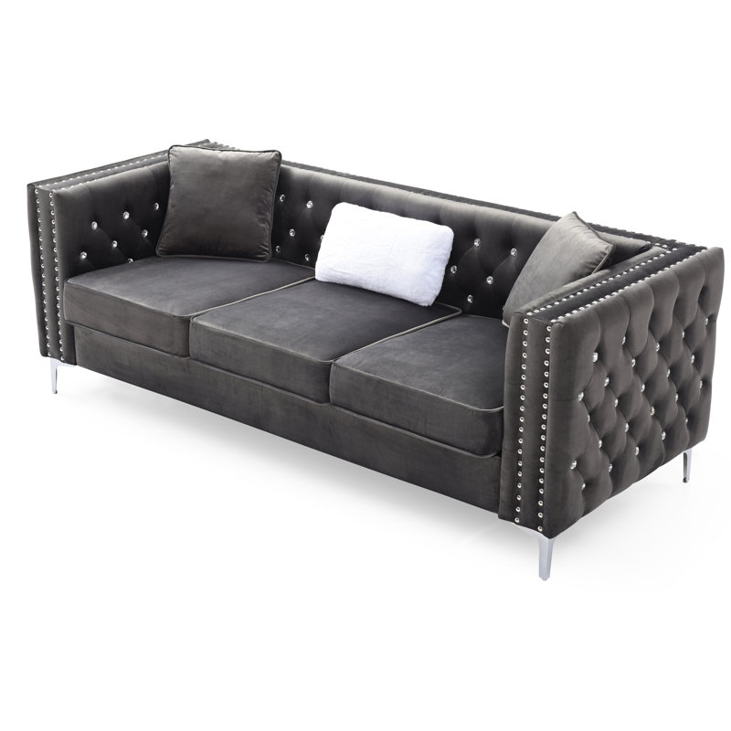 Cannella 86'' Velvet Sofa, Gray Velvet