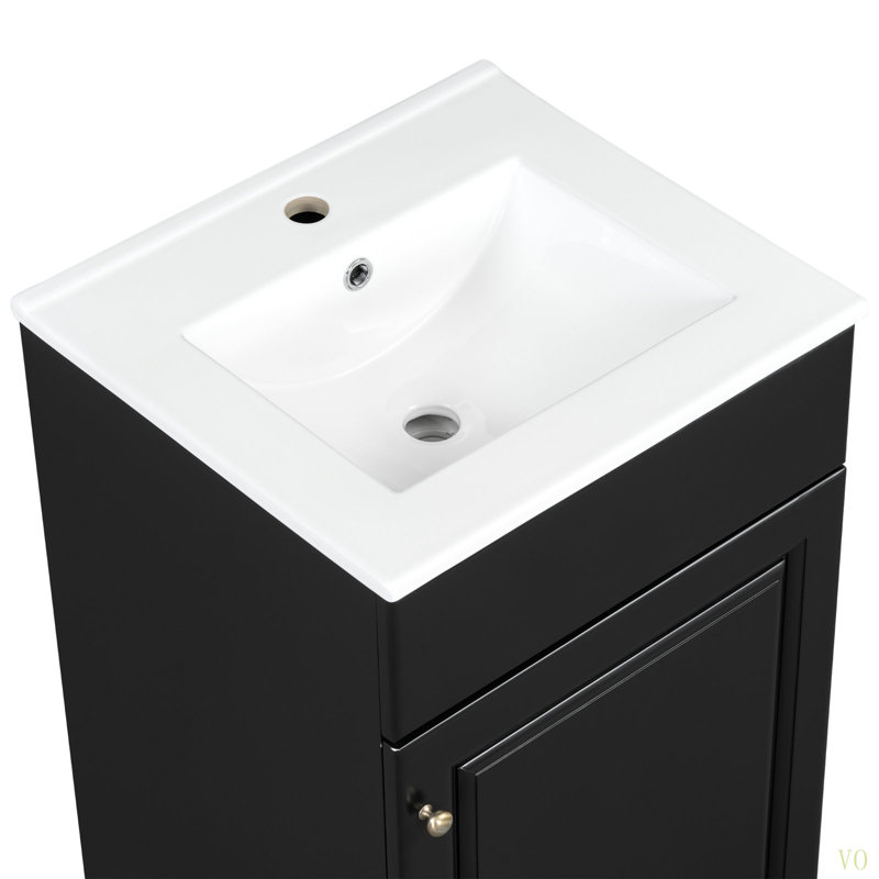 Meuble-lavabo de 20 po avec lavabo, meuble-lavabo avec tablette de porte et tablette réglable, Noir
