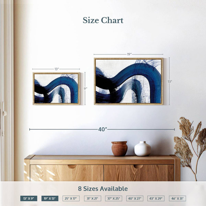 Blue Clota Curves, Cadre flottant en bois naturel, 19 po x 13 po