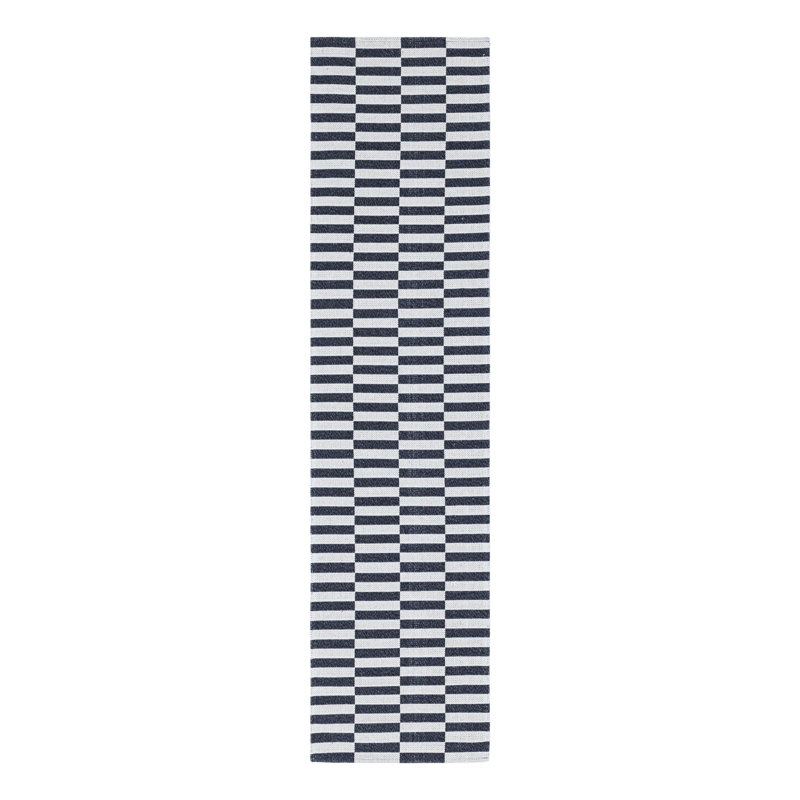 Tapis rayé en coton noir / ivoire Tobiah, Tapis de couloir 2 pi x 7 pi 10 po