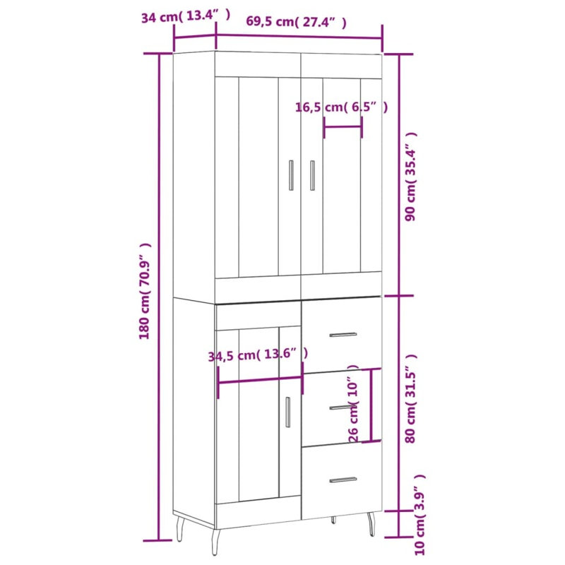 Ridgehaven 69.5cm Wide Highboard, Concrete Grey