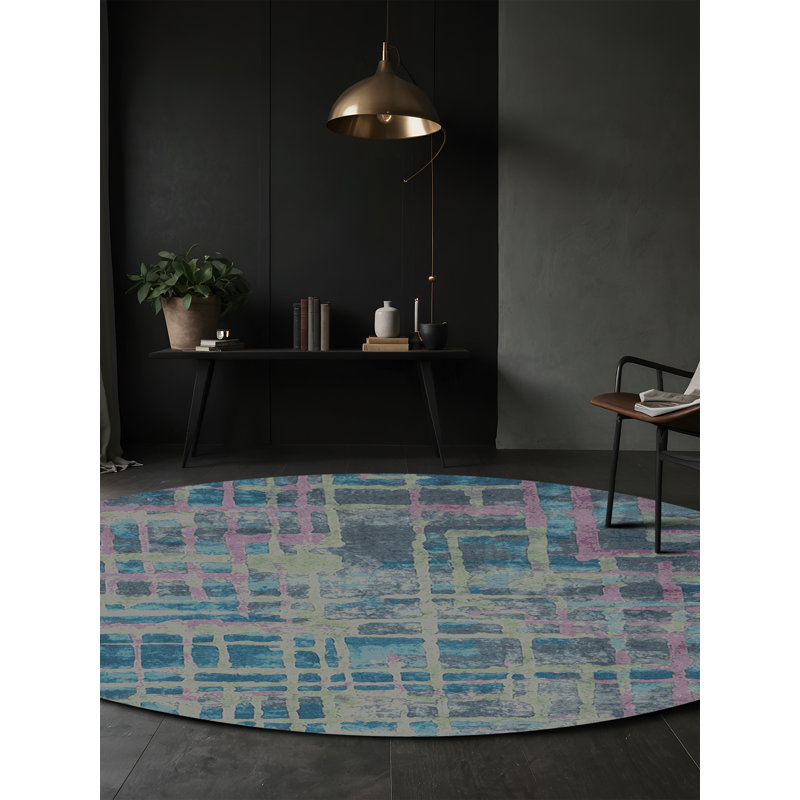 Machine Washable Gray Area Rug, Round 6'