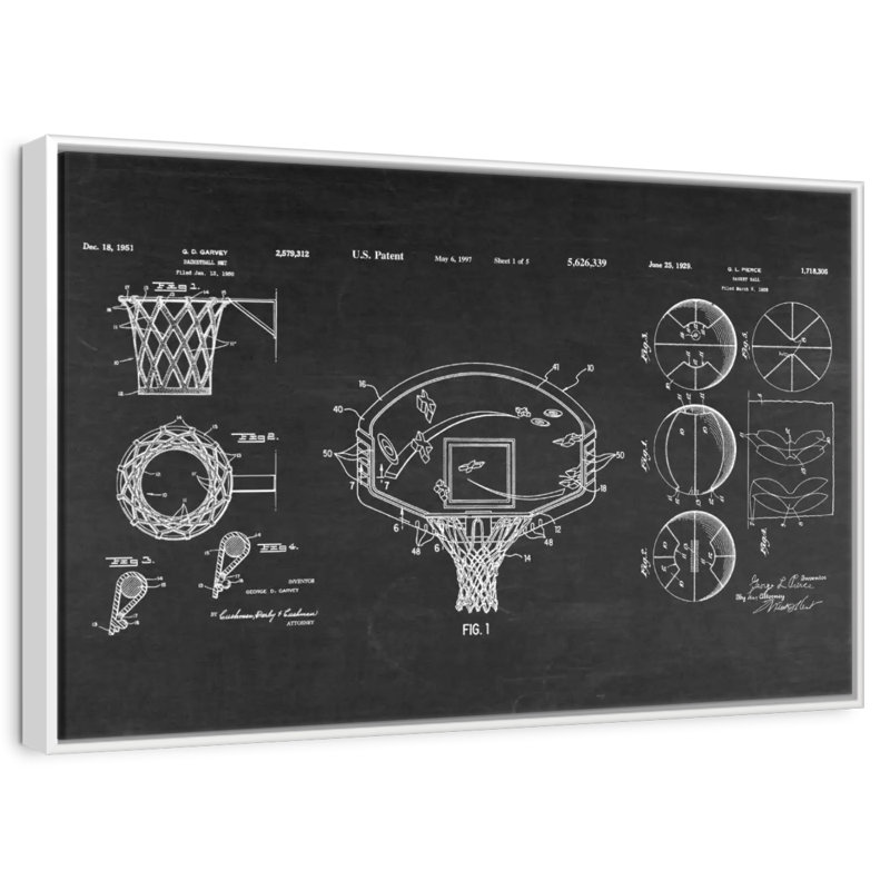 Brevets de basketball, Cadre flottant blanc, 31 po x 21 po
