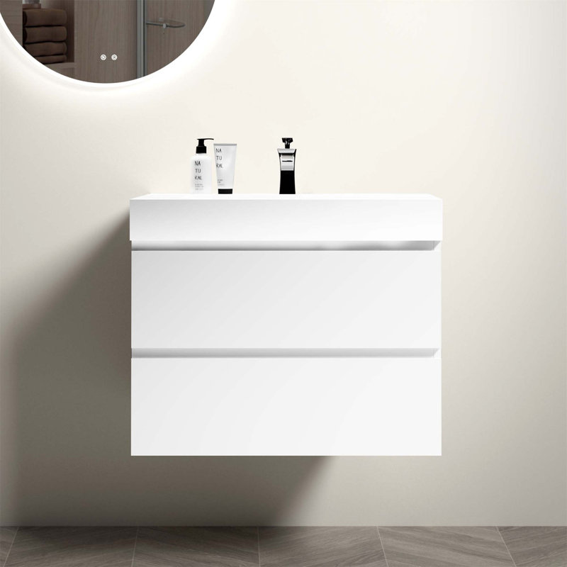Meuble-lavabo mural avec tiroir Alice, Blanc, Blanc