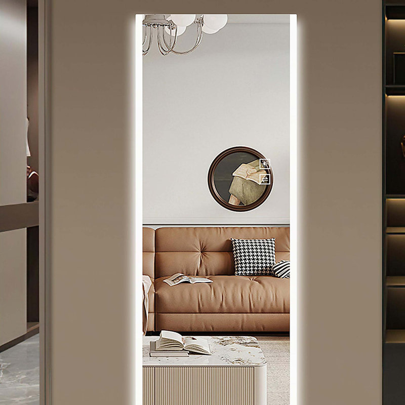Miroir à DEL 65 x 21 po pleine longueur, miroir sans cadre pleine longueur, miroir mural avec lumière, lumière changeante de trois couleurs, verre antidéflagrant, imagerie haute définition