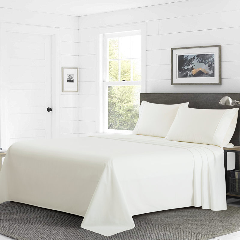 Marina Decoration 800 Thread Count Home Bedding Bedroom Soft Bedsheet Deep Pocket Hotel Standard Solid Percale All Season 4 Pieces 100% Cotton Sheet Set with 2 Pillowcases, Ivory Color Double/Full Size
