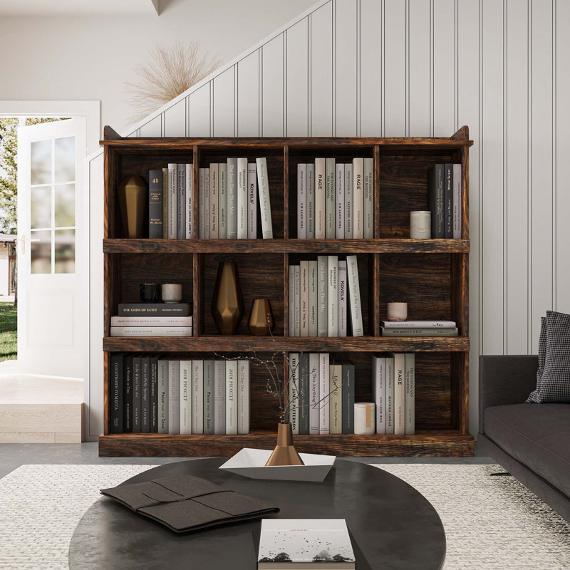 Bibliothèque à 3 niveaux, bibliothèque ouverte pour bureau à domicile, salon, Espresso