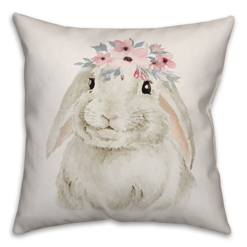  Coussin Watercolor Floral Bunny Crown, 18" x 18", Polyester/ Bourre en polyester