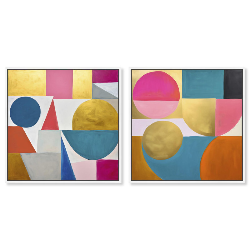 Ensemble de 2 motifs géométriques Dopamine par Art Remedy, H 12 po x l 12 po, Cadre flottant blanc