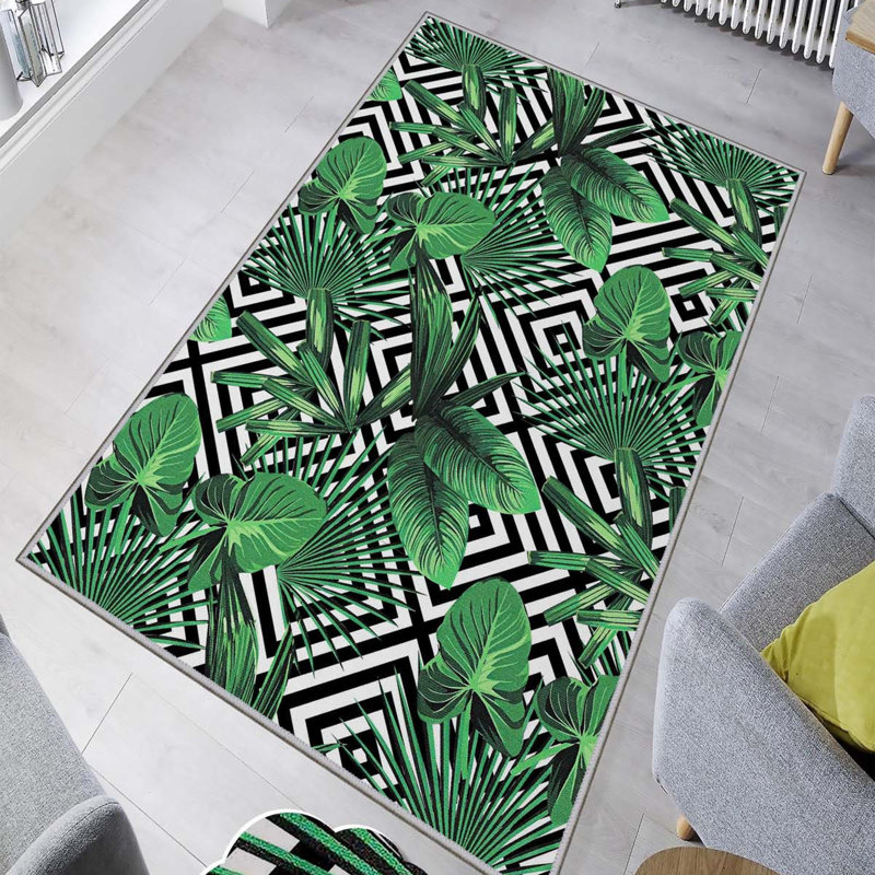 Tapis de couloir en polyester vert / noir / blanc 2 pi 7 po x 9 pi 10 po Andale