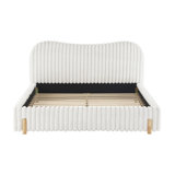 Upholstered Platform Bed, Boucle Upholstered Bed With Wavy Headboard & Vertical Stitching, Upholstery Grounded Beds, No Box Spring Needed, Easy Assembly