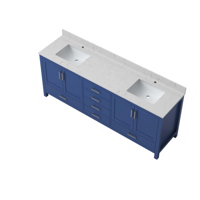 Meuble-lavabo moderne de 83 pouces avec lavabos doubles, armoire autoportante avec trous de robinet et tiroirs à fermeture en douceur