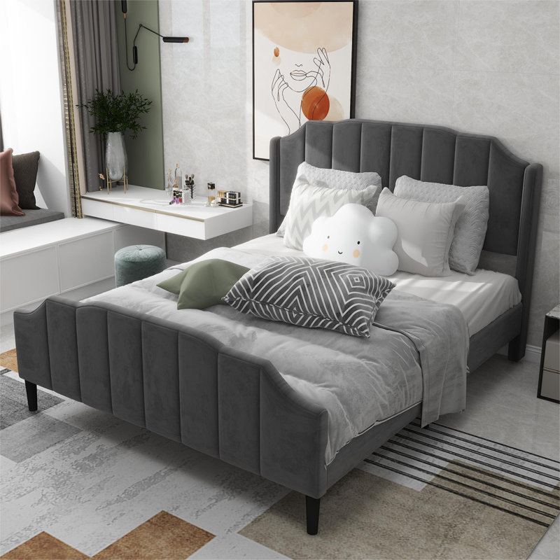 Bogley Upholstered Bed, European Double (140 x 200cm), Grey