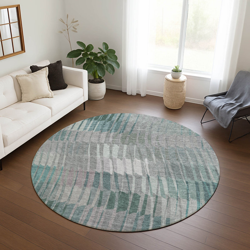 Machine Washable Indoor/Outdoor Huseby ACN2271 Stripes Rug, Round 8'
