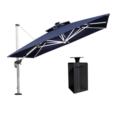 SelvIn 132 Double Top Square Umbrella With Solar Lights And Base In Ground,Navy