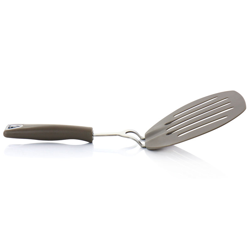 Large Taupe Nylon Slotted Spatula with Ergonomic Handle