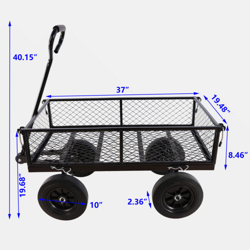 Black Solid Wheels Garden Cart Wagon for Outdoor Use
