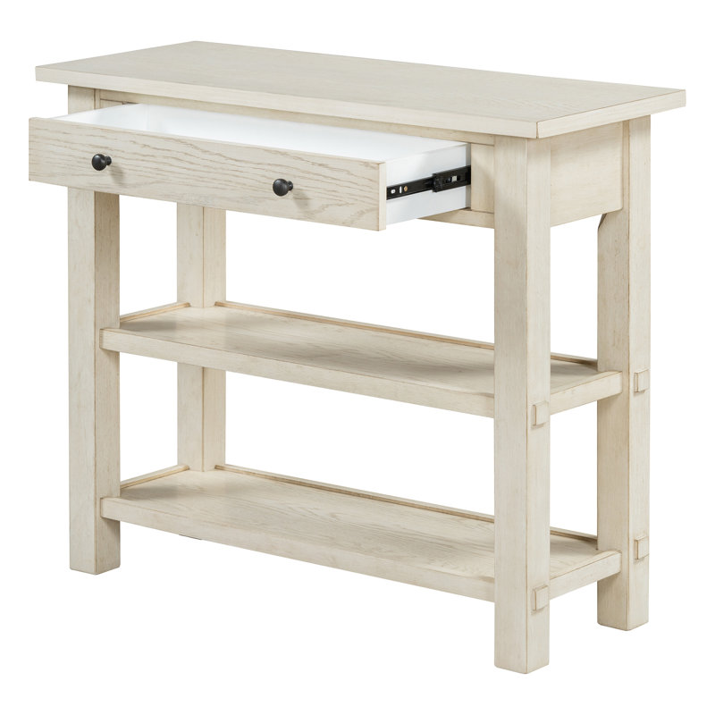 Table d'entrée avec rangement, console rétro avec tiroir et deux tablettes, console pour l'intérieur, Gris délavé