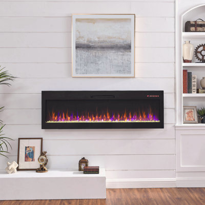 60" Electric Fireplace, Recessed And Wall-Mounted Fireplace