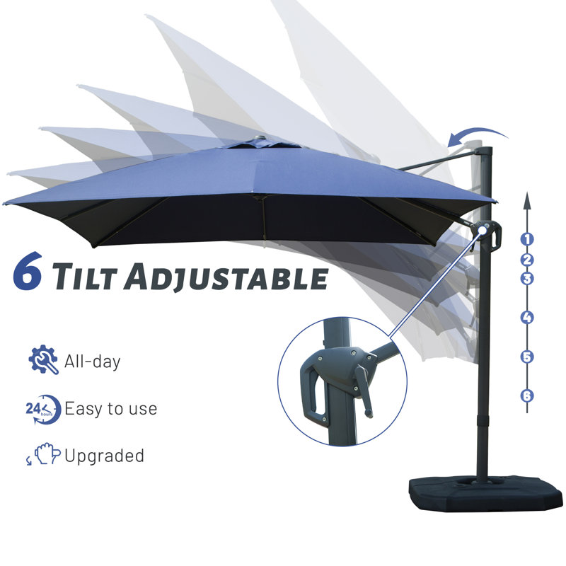 Parasol en porte-à-faux Deniah, Bleu marine, H 105,12 po x l 113,78 po x P 113,78 po