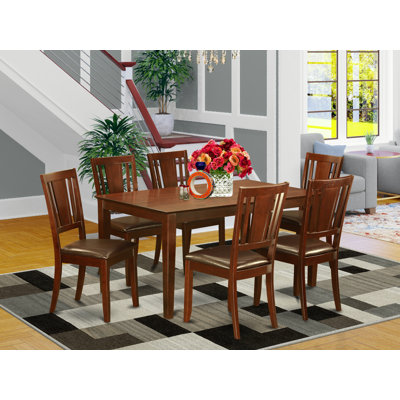 7 Piece Kitchen Table & Chairs Set Consist of a Rectangle Dining Room Table and 6 Faux Leather Dining Chairs, Mahogany