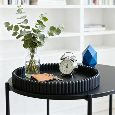 Scalloped Concrete Tray For Home Decor, Modern Oval Centerpiece Tray For Coffee Table, Living Room, And Kitchen