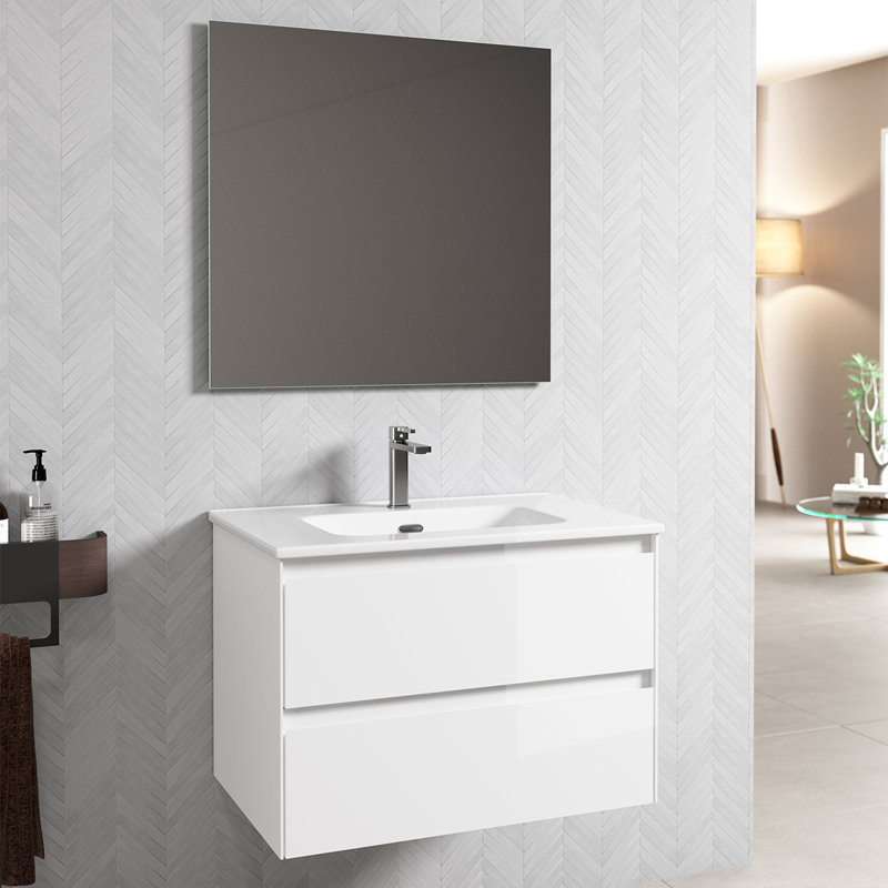 Glossy White Wall-Mounted Single Basin Vanity