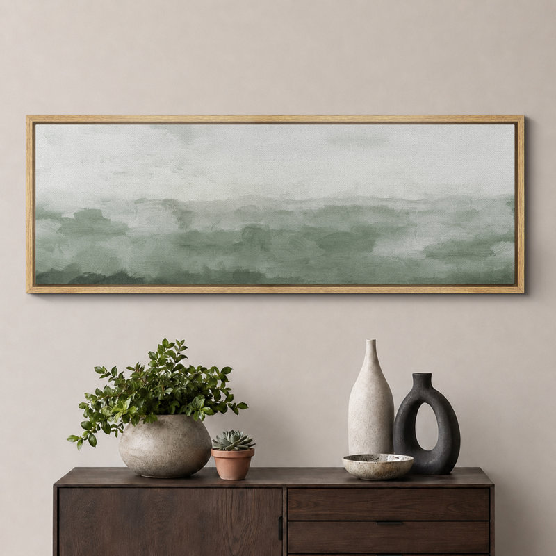 «Minimal Landscape Misty Green Horizon», reproduction d'art sur toile, H 20 po x l 60 po x P 1,5 po