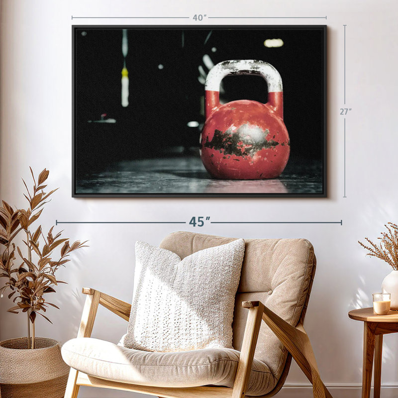 Art mural rouge rétro Kettlebell, H 27 po x l 40 po