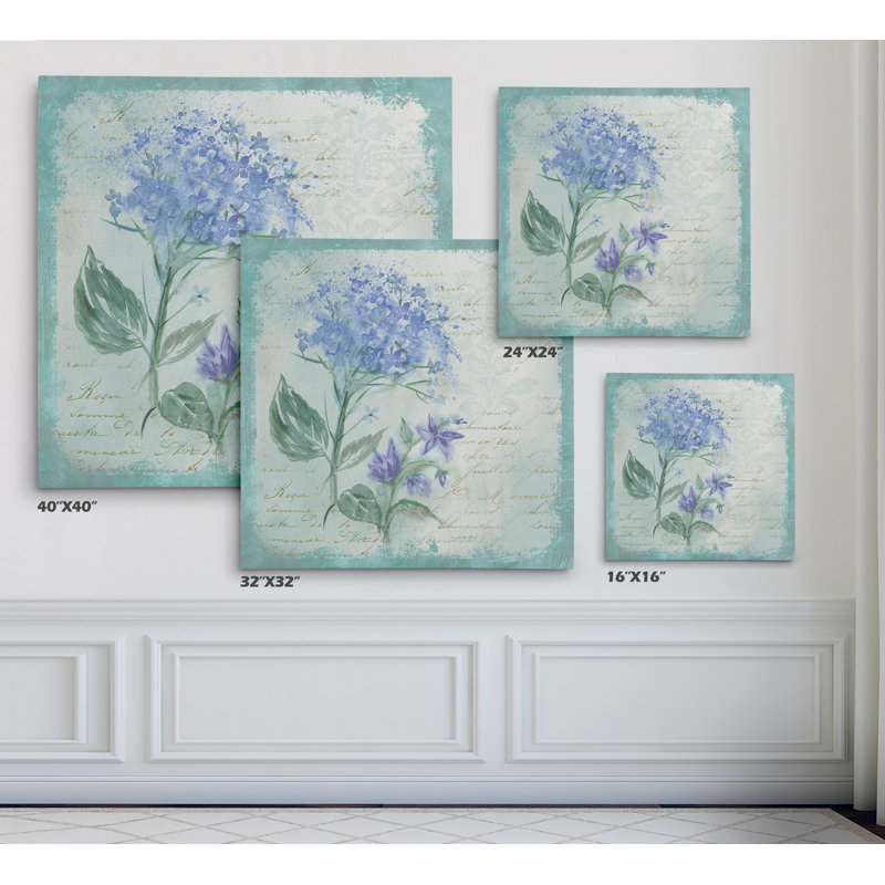 Hydrangea Medley - Matted and Framed Under Glass, Large Living Room Wall Art, 16" H x 16" W x 1.5" D, Wrapped Canvas