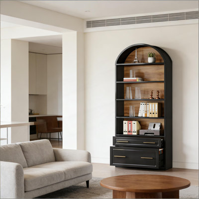 Utilitarian Design Display Shelf, Arched Bookcase, Two-Tone Elegant Bookshelf