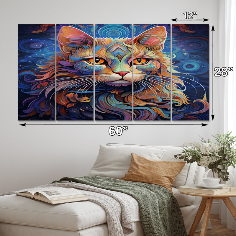 Chat cosmique avec regard mystérieux - reproduction d'art sur toile, 5 chats égaux
