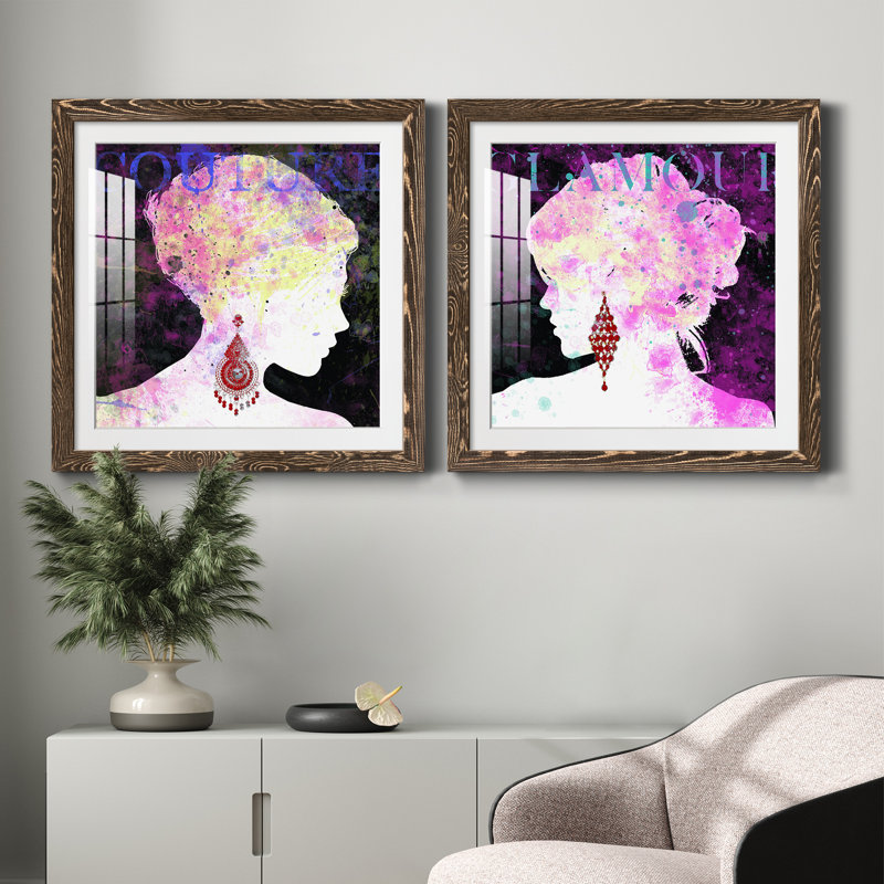 Couture - Ensemble de 2 peintures, Papier, cadre noyer, H 24 po x l 48 po x P 1 po
