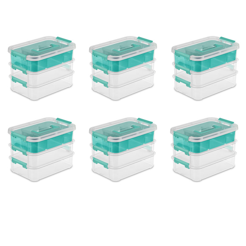 Sterilite Stack and Carry 3 Layer Handle Box, Tray, Small Storage Latch Lid Container to Organize