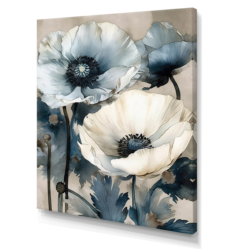 Bouquet de pavot bleu et blanc sérénade, H 32 po x l 16 po x P 1 po, Toile tendue
