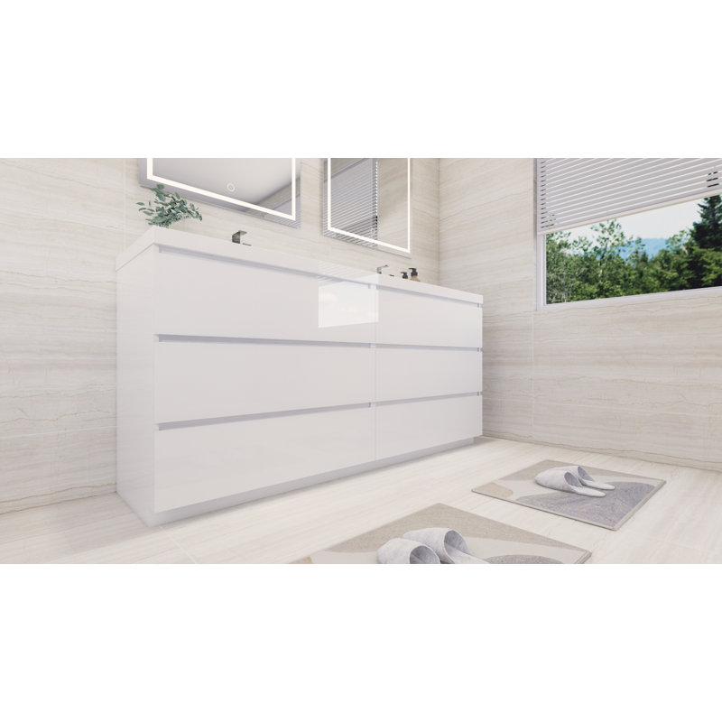 Boularderie 70.87'' Double Bathroom Vanity with Acrylic Top, Hight Gloss White